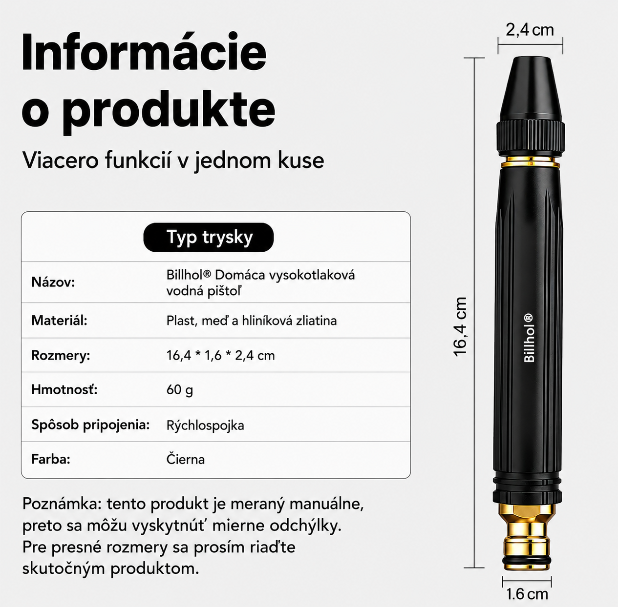 AKCIA: Iba 6,25 € za kus! 🛒 Billhol®🚚 Vysokotlaková pištoľ – Ideálna na umývanie auta a polievanie záhrady. 🚿💦